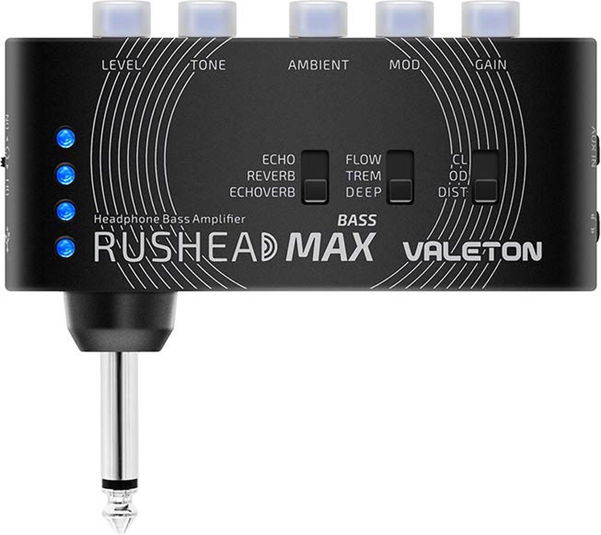 Oplaadbare koptelefoon bass amp Valeton RH-101 met drive + modulatie + reverb