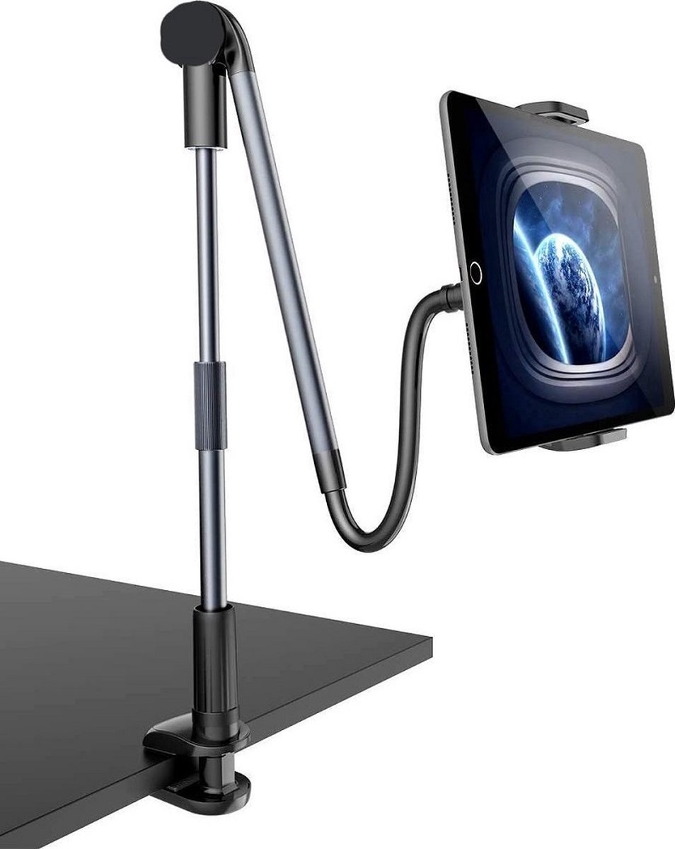 Zwanenhals tablethouder, tablethouder – Flexibele verstelbare arm in bed voor tablethouder 360° draaibare sokkel voor iPad/mobiele telefoon/Switch/Samsung Galaxy Tabs/enz., totale lengte 98 cm (wit