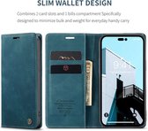 CASEME Geschikt Voor iPhone 14 Pro Max Retro Wallet Case - Blue