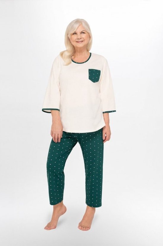 Damespyjama van zuiver katoen van hoge kwaliteit - Martel Felicja - ecru/ groen XL