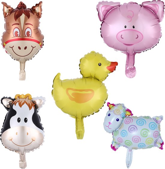 Boerderij dieren- helium ballonnen - folie ballon - set van 5