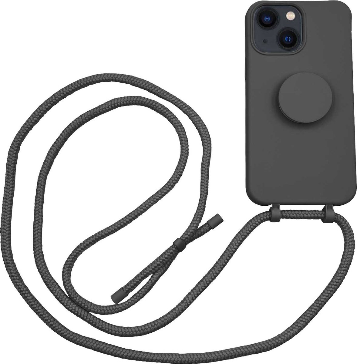 Høyde - 2 in 1 Socket houder en Necklace Backcover hoes - iPhone 13 - Zwart
