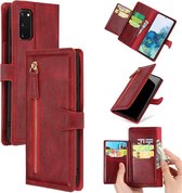 LuxeBass Hoesje geschikt voor Samsung Galaxy S21 FE - Boekhoesje - Rood - Vintage portemonne hoes met ritssluiting - telefoonhoes - gsm hoes - telefoonhoesjes