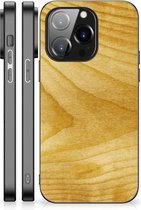 Cover Case iPhone 14 Pro GSM Hoesje met Zwarte rand Licht Hout