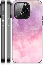 Silicone Back Cover iPhone 14 Pro Telefoonhoesje met Zwarte rand Pink Purple Paint
