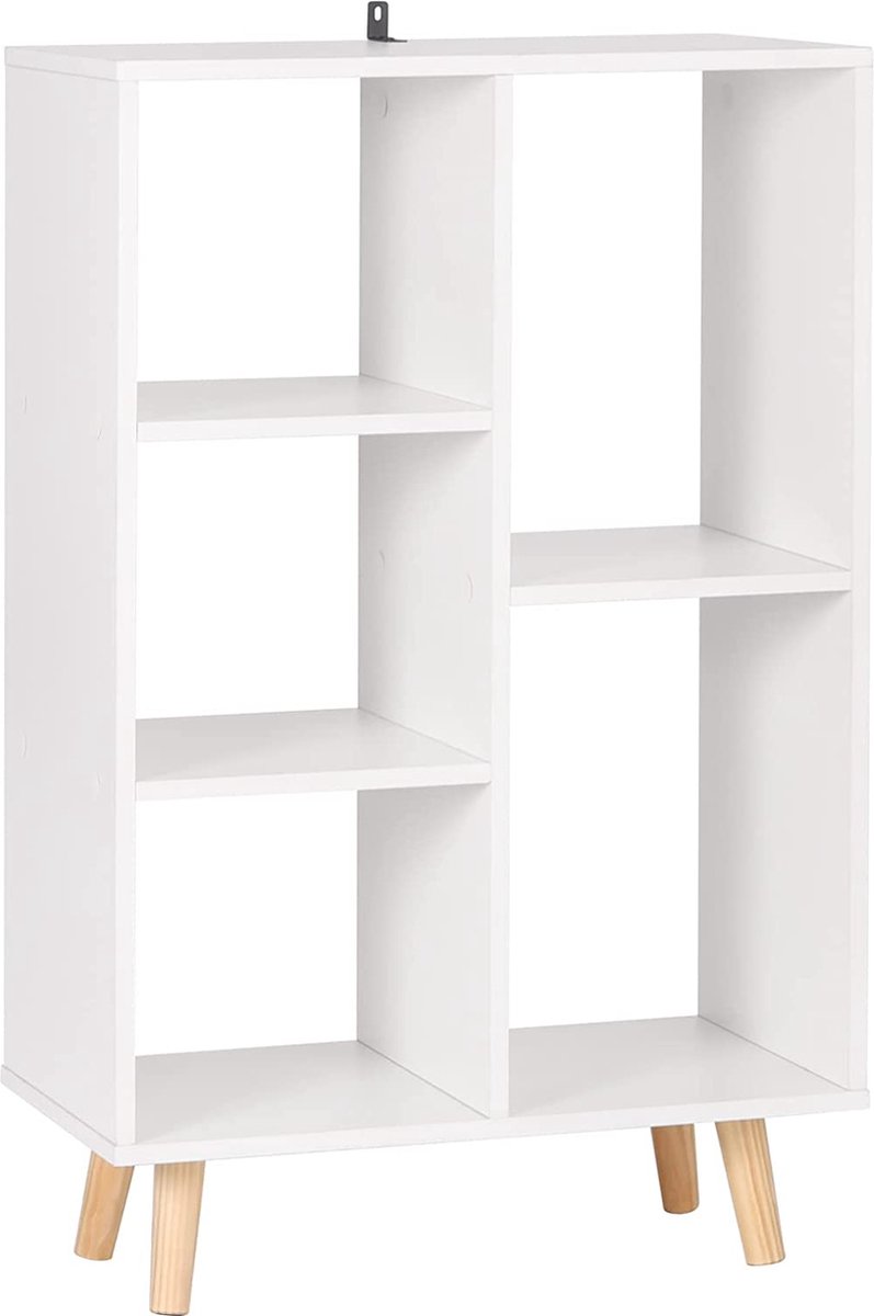 Furnibella - Boekenkast Boekenplank voor woonkamer, slaapkamer, kantoor,Opbergkast en houten poten met 5 vakken ,Wit SK011ws