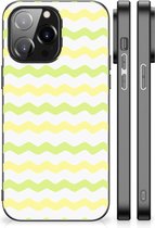 GSM Hoesje iPhone 14 Pro Max Siliconen Back Cover met Zwarte rand Waves Yellow