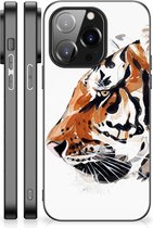 Telefoonhoesje iPhone 14 Pro Silicone Case met Zwarte rand Tiger