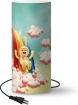 Gebruikt, Lamp - Nachtlampje - Tafellamp slaapkamer - Kinderillustratie karakter met konijnenpak glijdt van de regenboog - 70 cm hoog - Ø29.6 cm - Inclusief LED lamp tweedehands  Nederland