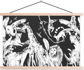 Porte-affiche avec affiche - Affiche scolaire - Aquarelle - Animaux - Éléphant - Flamingo rose - Garçons - Blauw - Enfants - Kids - 120x80 cm - Lattes transparentes