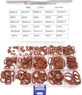 Afdichtingsringen set, Rood Rubber O-ringen Hoge temperaturen 15 verschillende maten assortiment kit 225 stuks