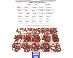 Afdichtingsringen set, Rood Rubber O-ringen Hoge temperaturen 15 verschillende maten assortiment kit 225 stuks
