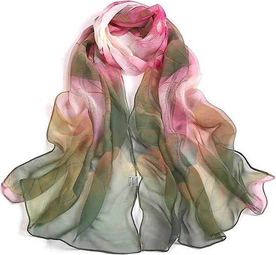 LIXIN Elegant Stijlvol Sjaal Dames - Kleur 4 - Hals sjaaltje 160x50 cm - Neksjaaltje - Dames nek sjaaltje - Pure zijde gevoel - Zijde Blend - Omslagdoek - Satijn Zijdezacht -  Bloemenprint - Dames accessoires