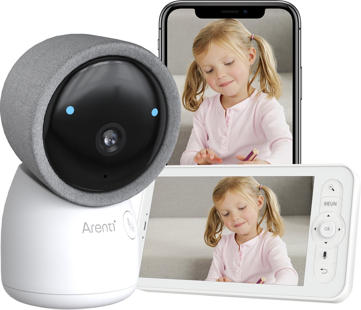 Afbeelding 2 van Arenti AINanny - Baby Monitor - Babyfoon met 5 inch scherm - Ultra HD 2K Resolutie - Slaapliedjes - Alexa & Google - inclusief 32 GB Sd kaart
