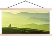 Posterhanger incl. Poster 60x30 cm - Schoolplaat - Toscane - Heuvels - Groen - Textielposter - Blanke latten
