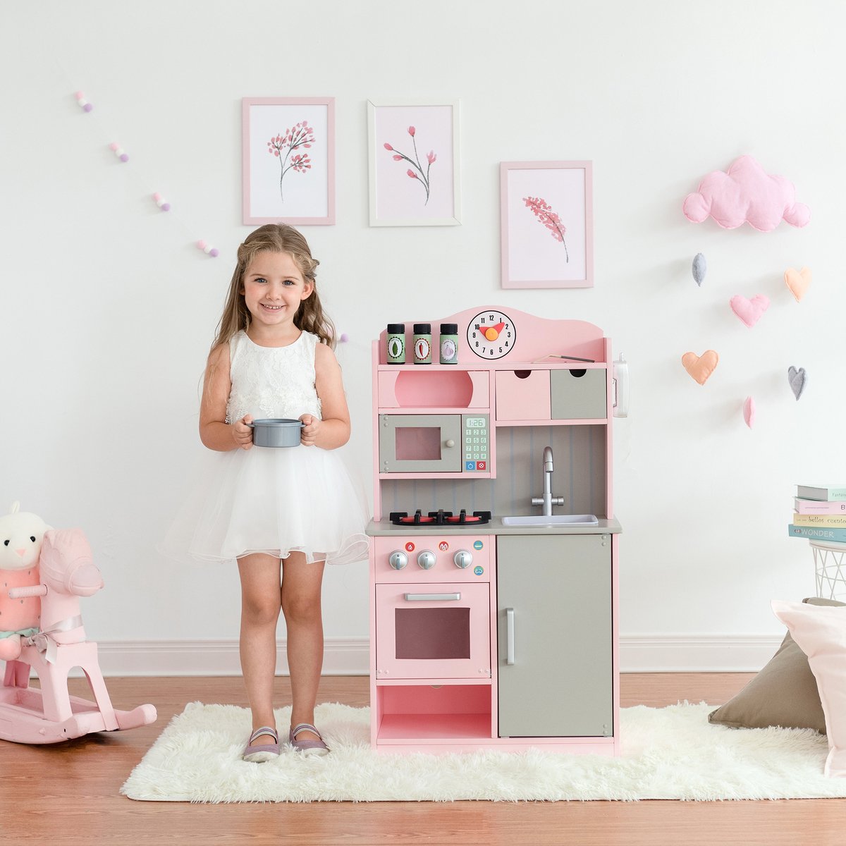 Teamson Kids Houten Speelkeuken Met Accessoires - Kinderspeelgoed - Rollenspel Speelgoed - Roze/Grijs