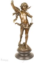 Cupido beeld, Bronzen sculptuur van op marmer voet, Mythologie kunst decoratie