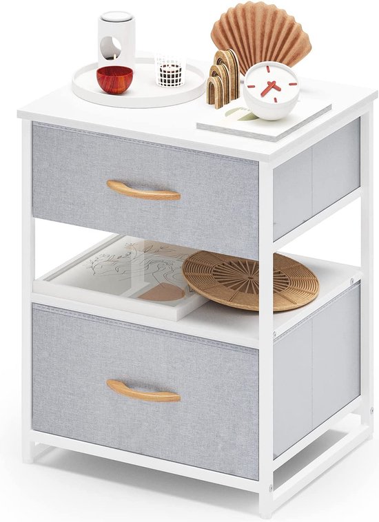 PEVSCO Nachtkastje Nachtkastjes Met 3 Opslag, Nachtkastje Trek De Deur Van Het Glazen Kast Mdf Board Eindtafel For Slaapkamer Woonkamer Decoratieve Tafel Color Blanc Size Door Open Right
