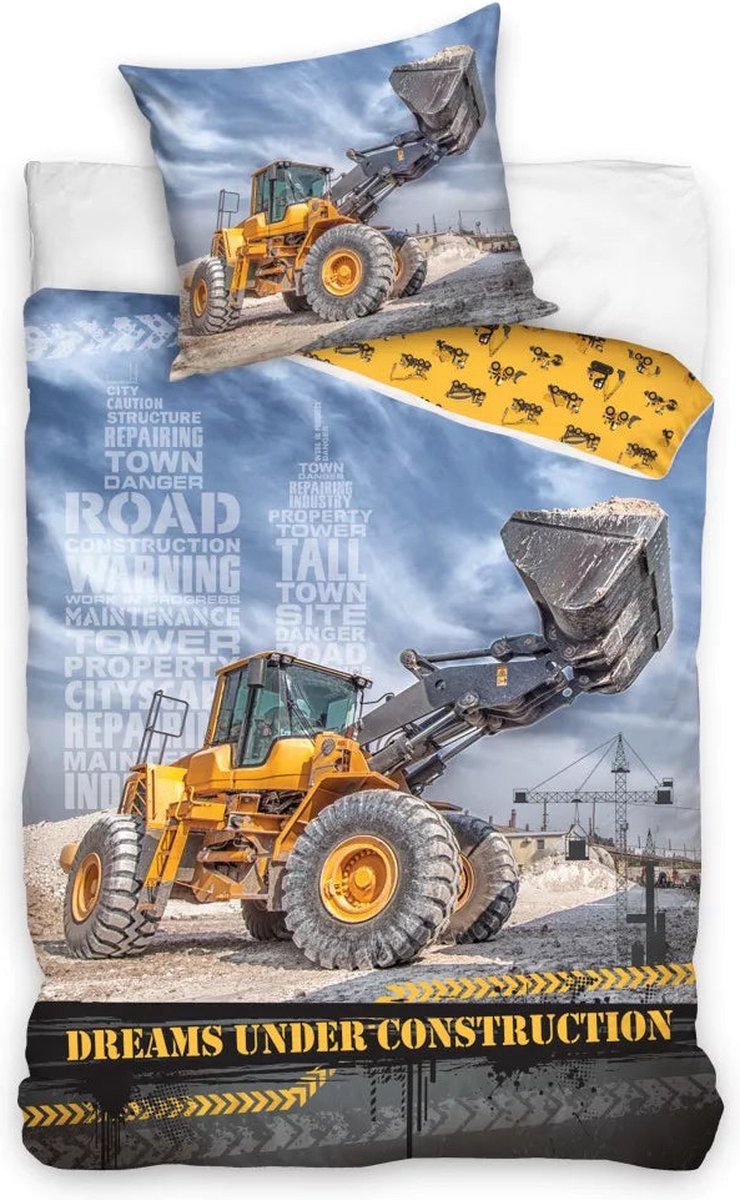 KD® - Bulldozer, Dreams Under Construction - Dekbedovertrek - Eenpersoons - 140 x 200 cm - Katoen