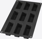 Lékué bakvorm uit silicone voor 9 rechthoekige cakejes zwart 8x3x3.3cm