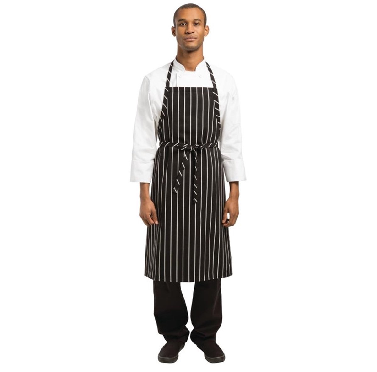 Chef Works Premium geweven schort zwart-wit gestreept