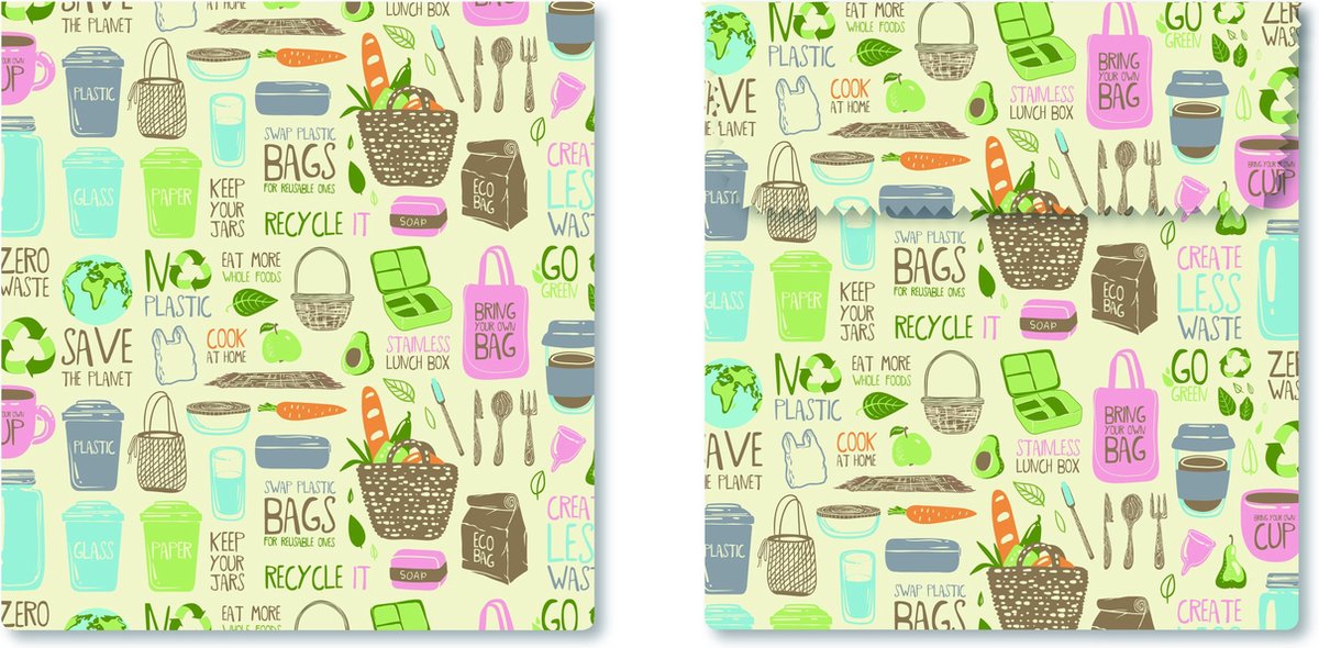 Bee's Wrap Wax Brood Snack Zakje Herbruikbaar Set van 2 Stuks