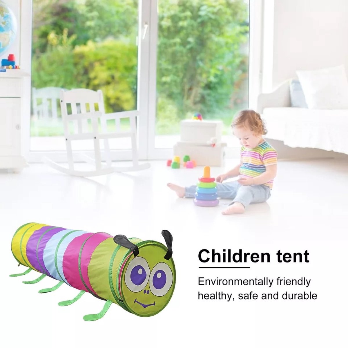 Buxibo Speeltunnel Rups - Kruiptunnel - Kinderspeelgoed/Binnenspeelgoed /Buitenspeelgoed - 170x46cm — afbeelding 11