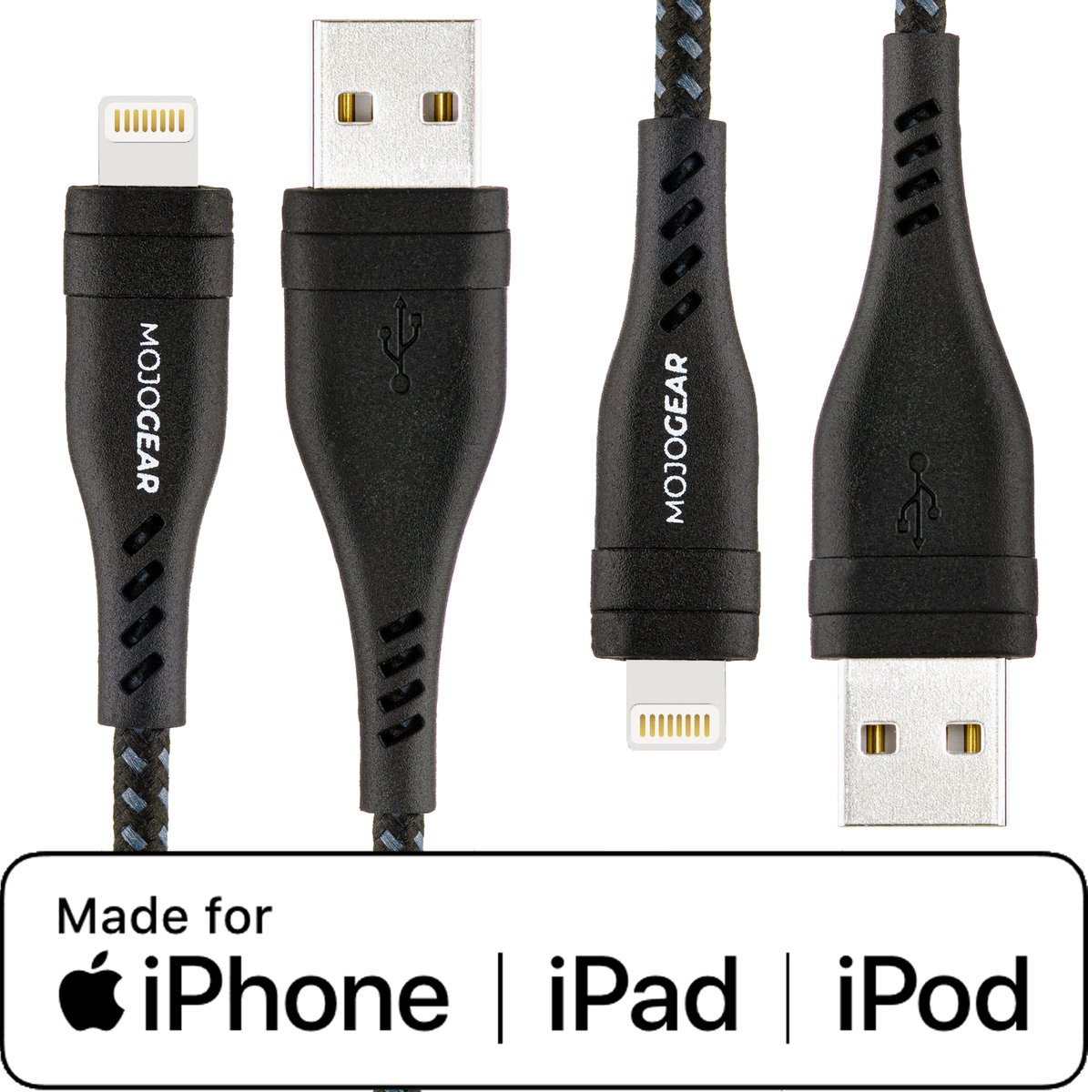 MOJOGEAR 2x Lightning naar USB kabel Extra Sterk [DUOPACK] USB-kabel 1500 mm Zwart
