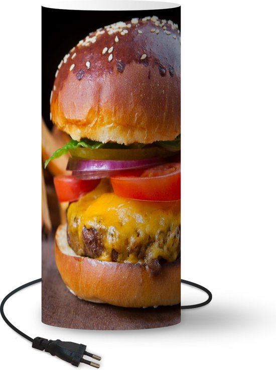 Lampe Hamburger - Hamburger avec frites en fond - 54 cm de haut - Ø23 cm -  Lampe LED