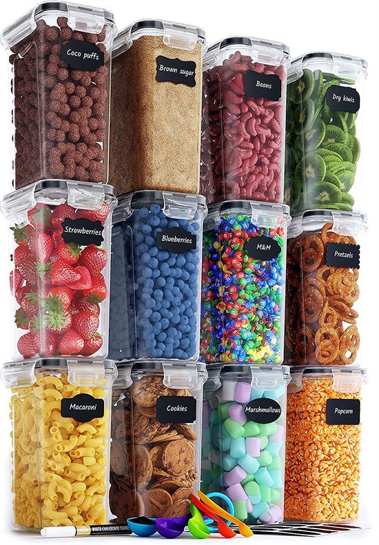 Luchtdichte Voedselopslagcontainers Met Deksel Voor De Keuken Voorraadkast Organisatie Stapelbare Containers Voor Ontbijtgranen Snacks Meel Suiker Koffie Spaghetti 4 Stuks