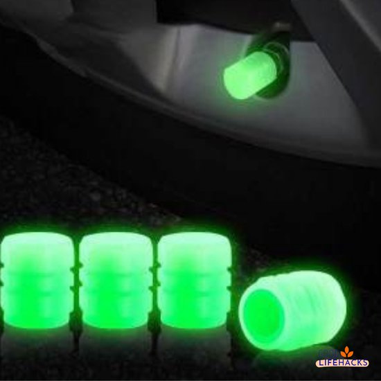 Good lifehacks Luxe Glow in the Dark – Ventieldoppen – Wieldoppen – Ventieldopjes – Auto – Motor – Scooter – Universeel – Set van 4 stuks – Groen
