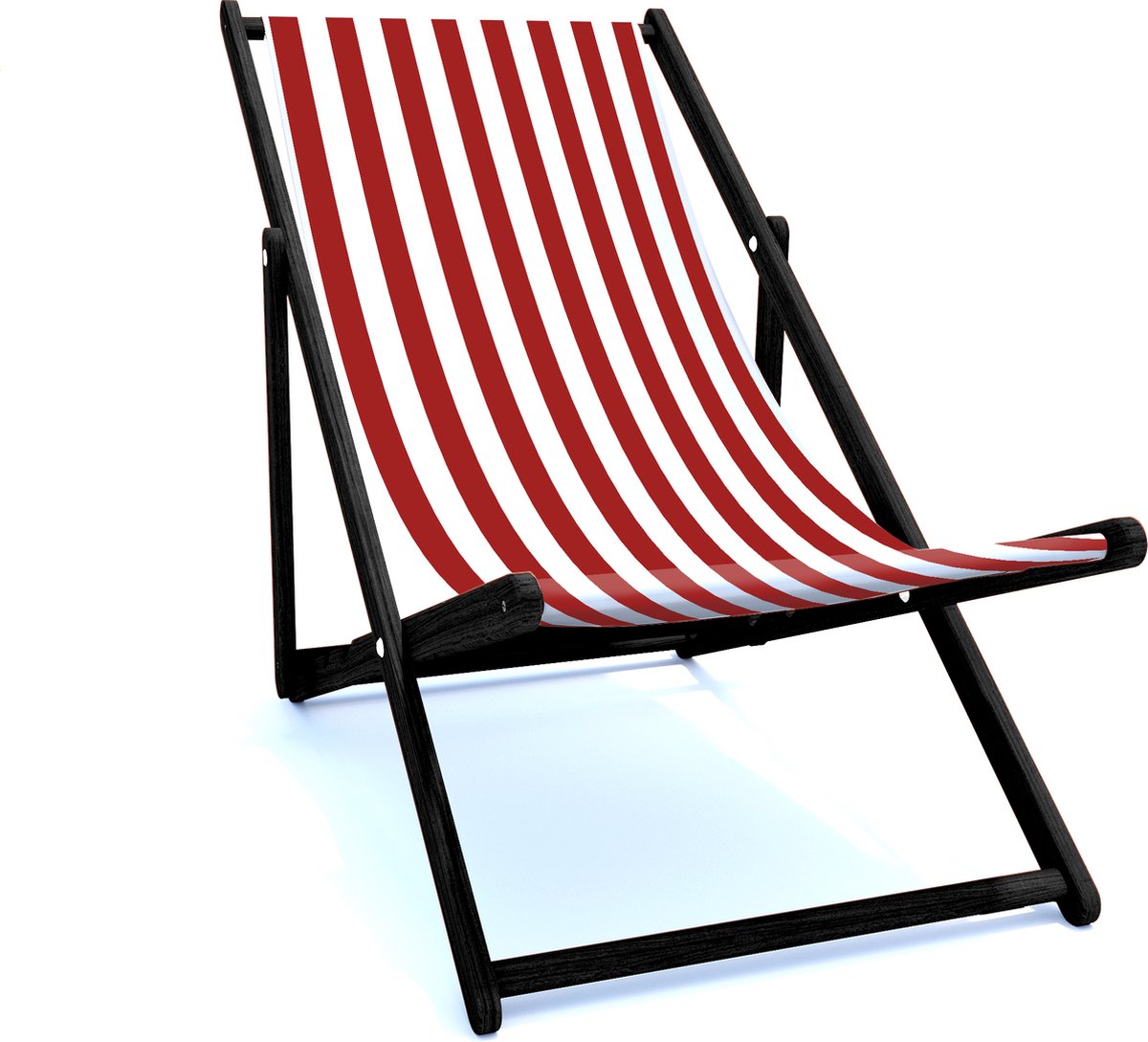 Holtaz Strandstoel gestreept - Inklapbaar - Hout - Comfortabele zonnebed - ligbed met verstelbare lighoogte - Rood