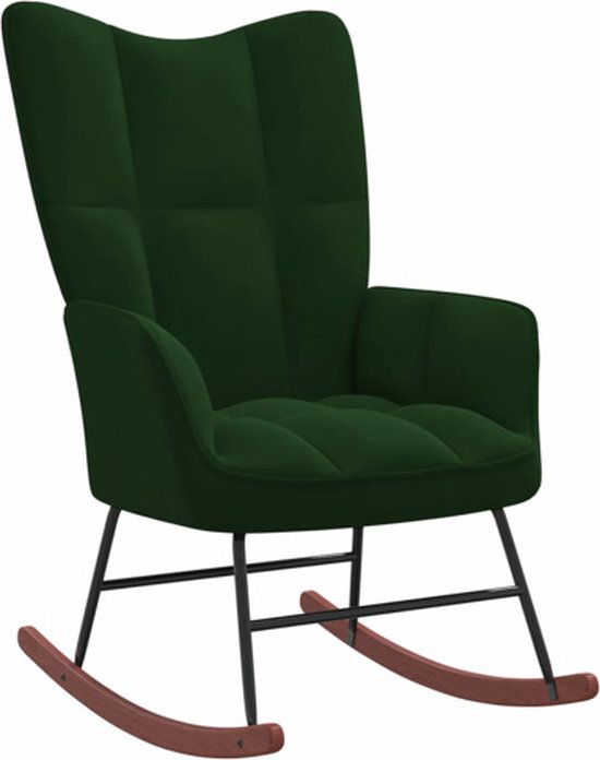 vidaXL Rocking Chair Velours Vert Foncé