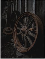 WallClassics - Poster Glossy - Large Rusty Roues - 60x80 cm Photo sur Papier Poster avec Finition Brillante
