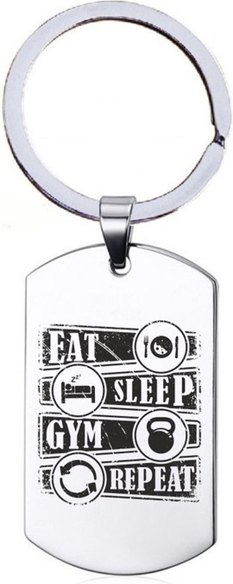 Sleutelhanger RVS - Eat Sleep Gym Repeat