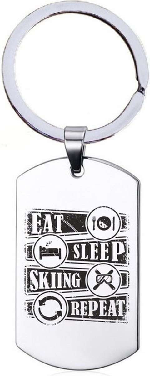 Sleutelhanger RVS - Eat Sleep Skiing Repeat