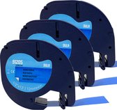DULA - Dymo LetraTag 91205 - S0721650 - Ruban pour Tape - Plastique Zwart sur Blauw - 12 mm x 4 m - 3 Pièces