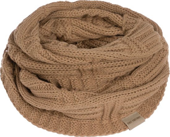 Knit Factory Bobby Gebreide Colsjaal Dames & Heren - Nekwarmer Ronde Sjaal - Nekwarmer - Wollen Sjaal - Bruine colsjaal - Dames sjaal - Heren sjaal - Unisex - Nude - One Size