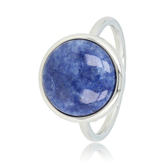 My Bendel - Zilverkleurige Ring met Lapiz Lazuli edelsteen - Bijzondere zilverkleurige Ring met Lapiz Lazuli - Met luxe cadeauverpakking