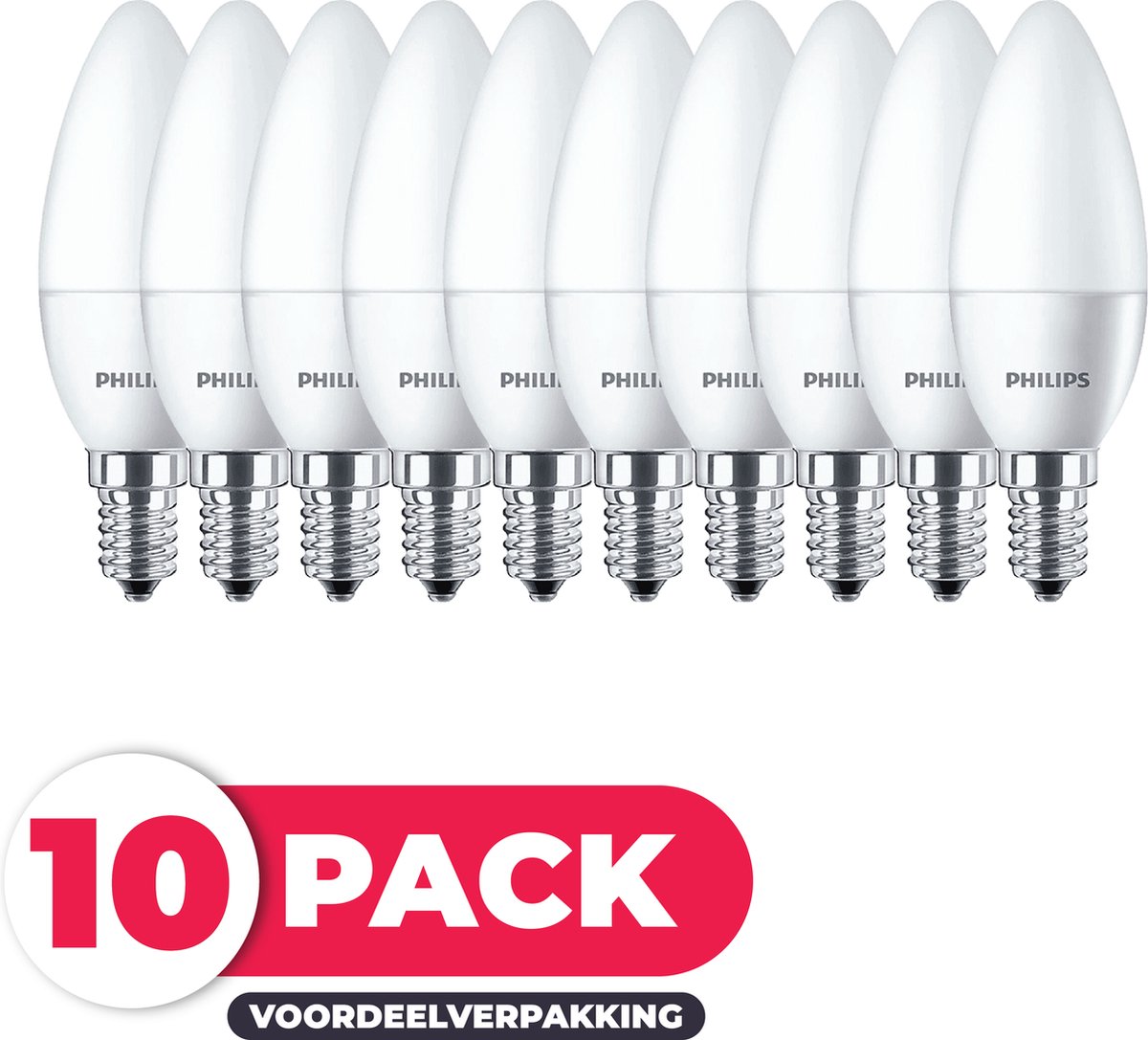 Philips LED E14 - 6W (48W) - Warm Wit Licht - Niet Dimbaar - 10 stuks