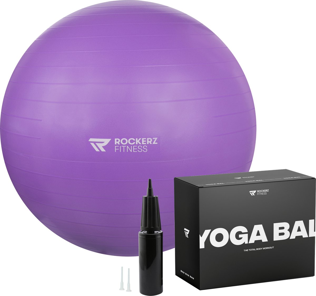 Rockerz Yoga bal inclusief pomp - Fitness bal - Zwangerschapsbal - 75 cm - 1250g - Stevig & duurzaam - Hoogste kwaliteit - Paars