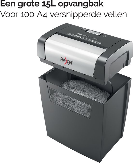 Rexel Momentum X308 Papierversnipperaar - P3 Cross Cut Snippers - Tot 8 Vel - 15L - Zwart