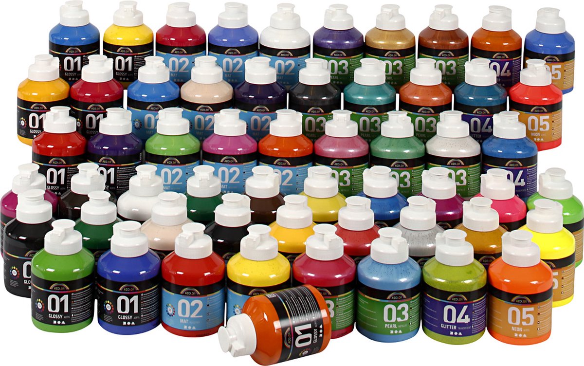 Acrylverf – Verschillende Kleuren – Acrylaatverf – Acrylic paint – Hobbyverf – Knutselen en Verven – Sneldrogend – 57x500 ml