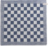 Knit Factory Gebreide Keukendoek - Keukenhanddoek Block - Geblokt motief - Handdoek - Vaatdoek - Keuken doek - Ecru/Jeans - Traditionele look - 50x50 cm