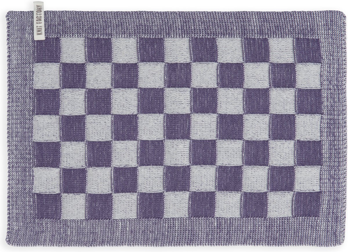 Knit Factory Gebreide Placemat - Onderlegger Block - Eetmat - Ecru/Violet - 50x30 cm