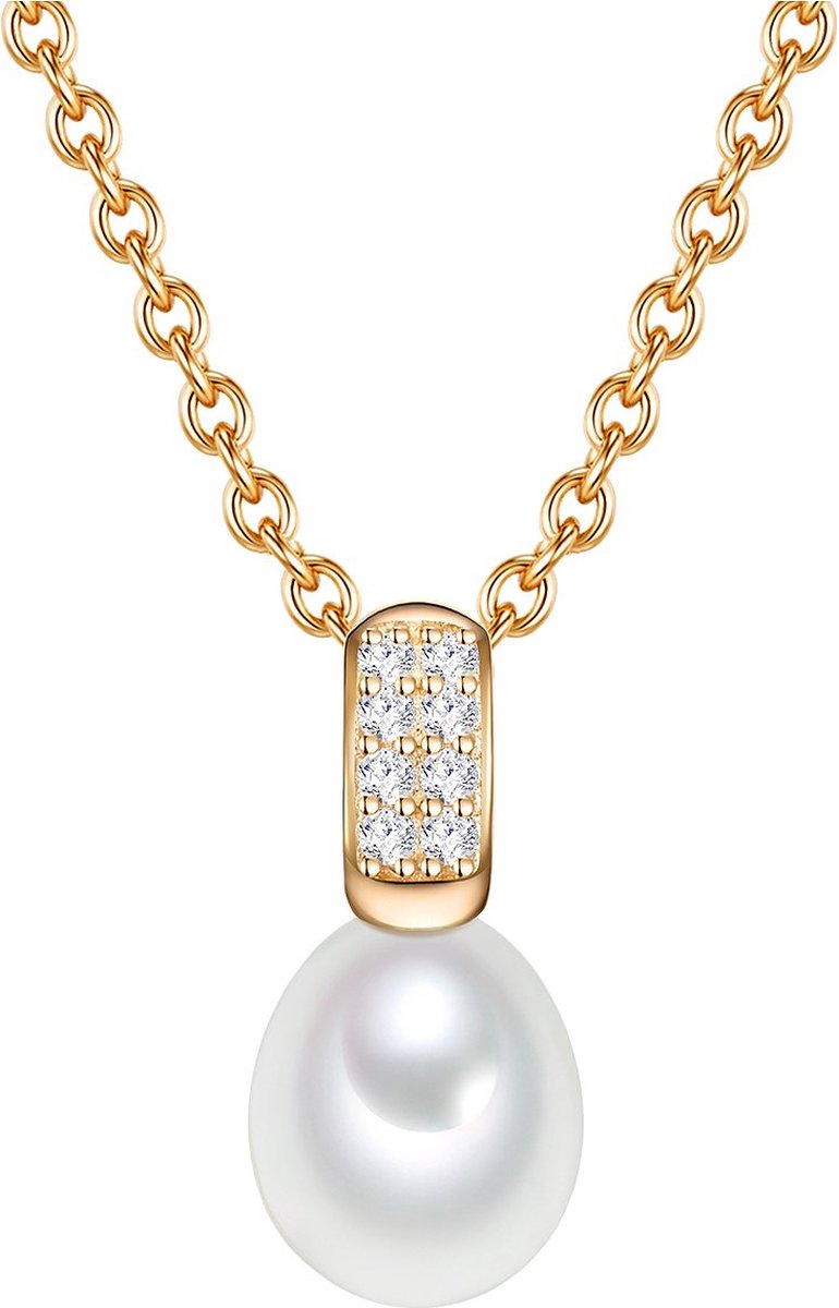 Valero Pearls Damen-Kette 925er Silber Süßwasserperle One Size Gold, Zirkonia 32018592
