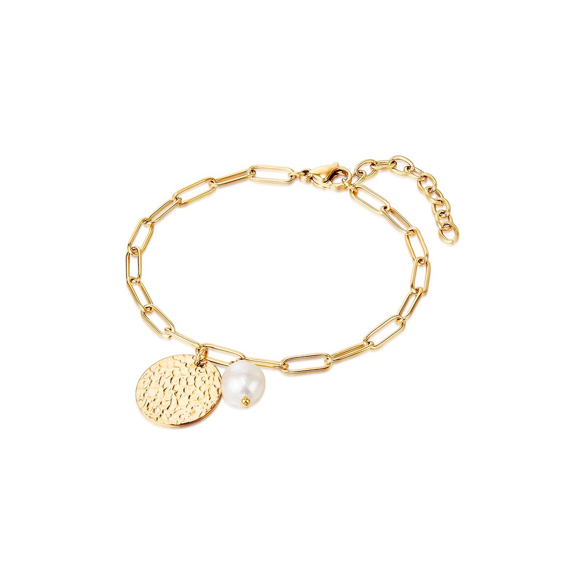 Valero Pearls Damesarmband Roestvrij staal zoet water Parel One Size Goud 32018610