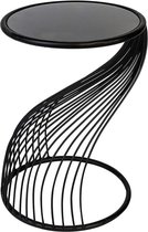 Zwarte design bijzettafel - Metaal - Glas - 54 cm hoog - Diameter 38 cm
