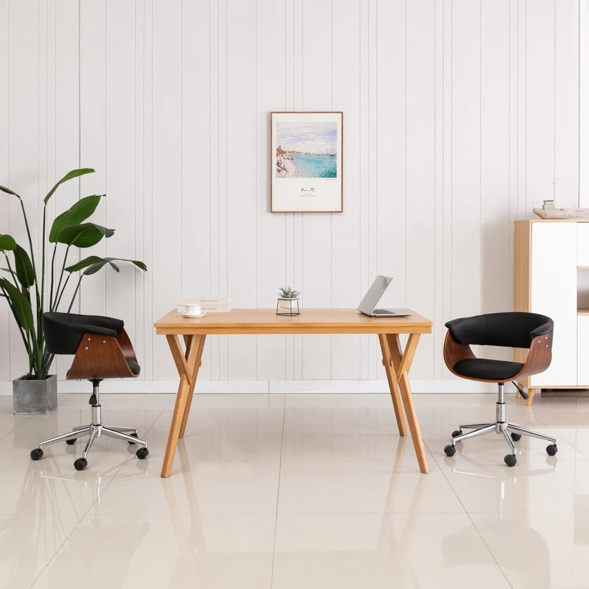 Prolenta Premium - Kantoorstoel draaibaar gebogen hout en kunstleer zwart