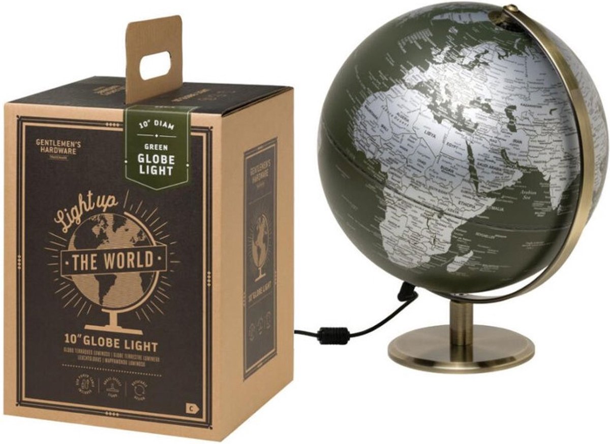 Gentlemen's Hardware - Tafellamp Wereldbol - groen/zwart - diameter 25,5 cm